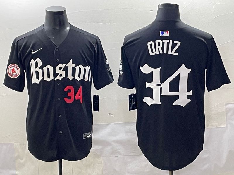 Men 2025 Boston Red Sox 34 Ortiz Black Five generations Joint Name Nike MLB Jersey style 11